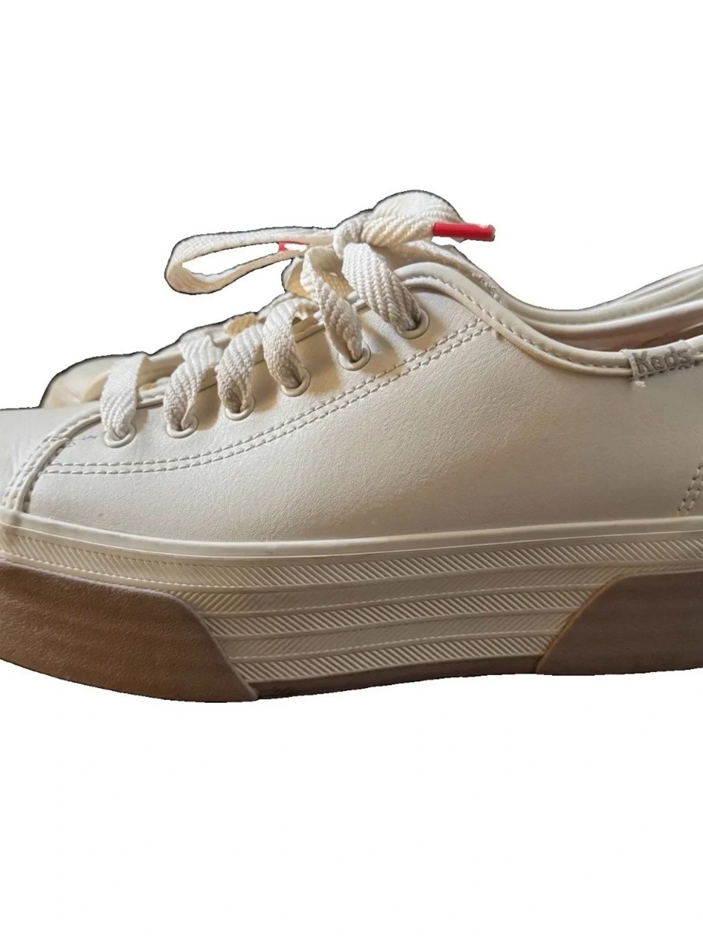 Keds Women's Triple Up Leather Platform Sneaker Off White/Taupe Size 7